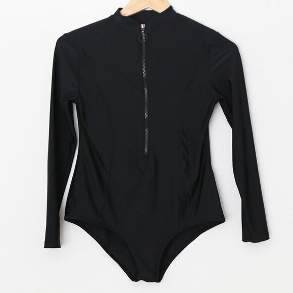 LYRA Swim Sofia One Piece Long Sleeve Black Swimsuit S Half Zip UPF 50+ Modest - Picture 3 of 14